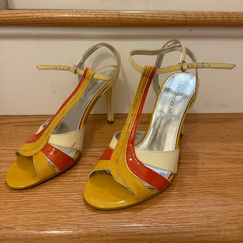 Vintage Enzo Angiolini Yellow and Orange Strappy Sandals